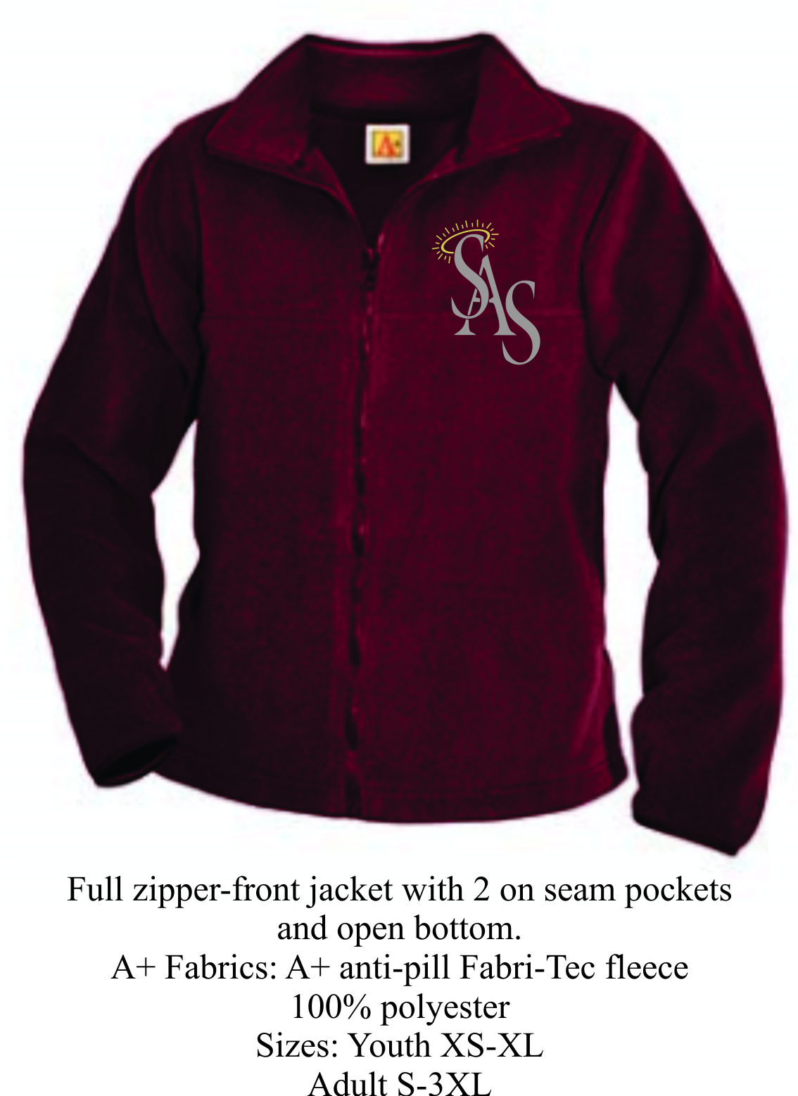 Full Zipper Gray/Maroon Fleece Jacket w/ SAS Logo